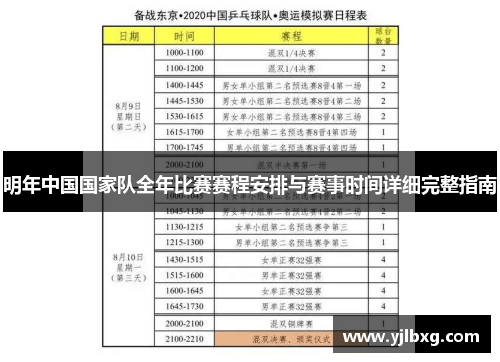 明年中国国家队全年比赛赛程安排与赛事时间详细完整指南